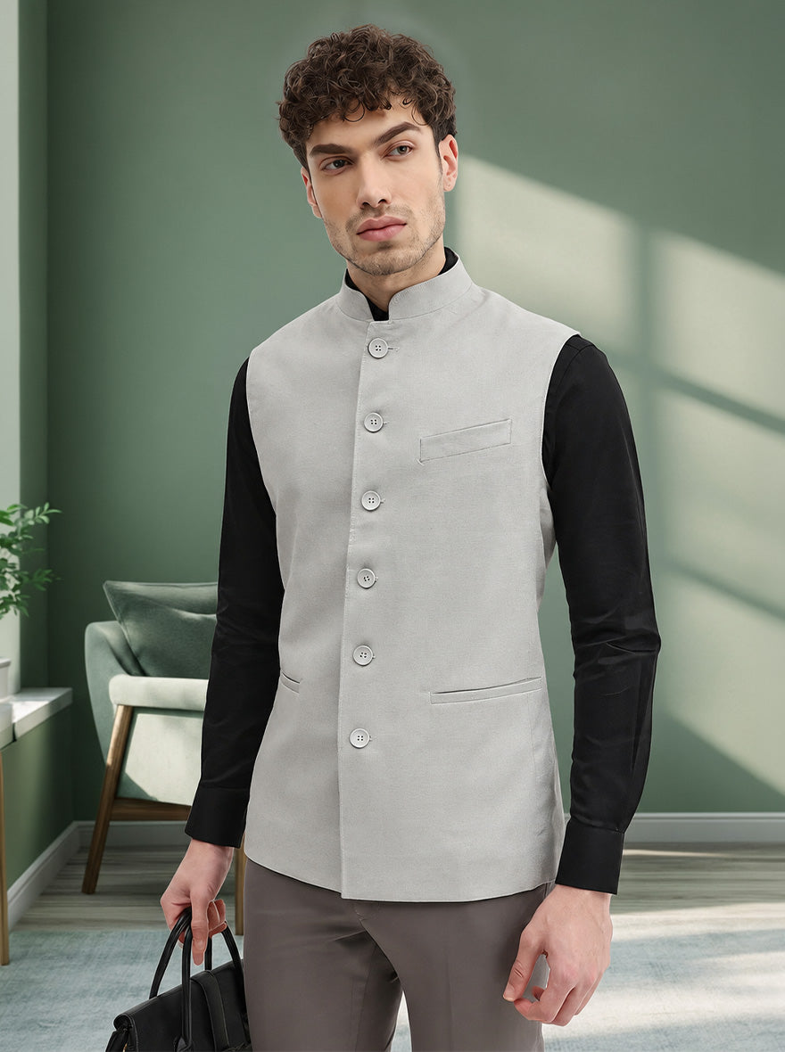 Grey Solid Regular Fit Modi Jacket | JadeBlue
