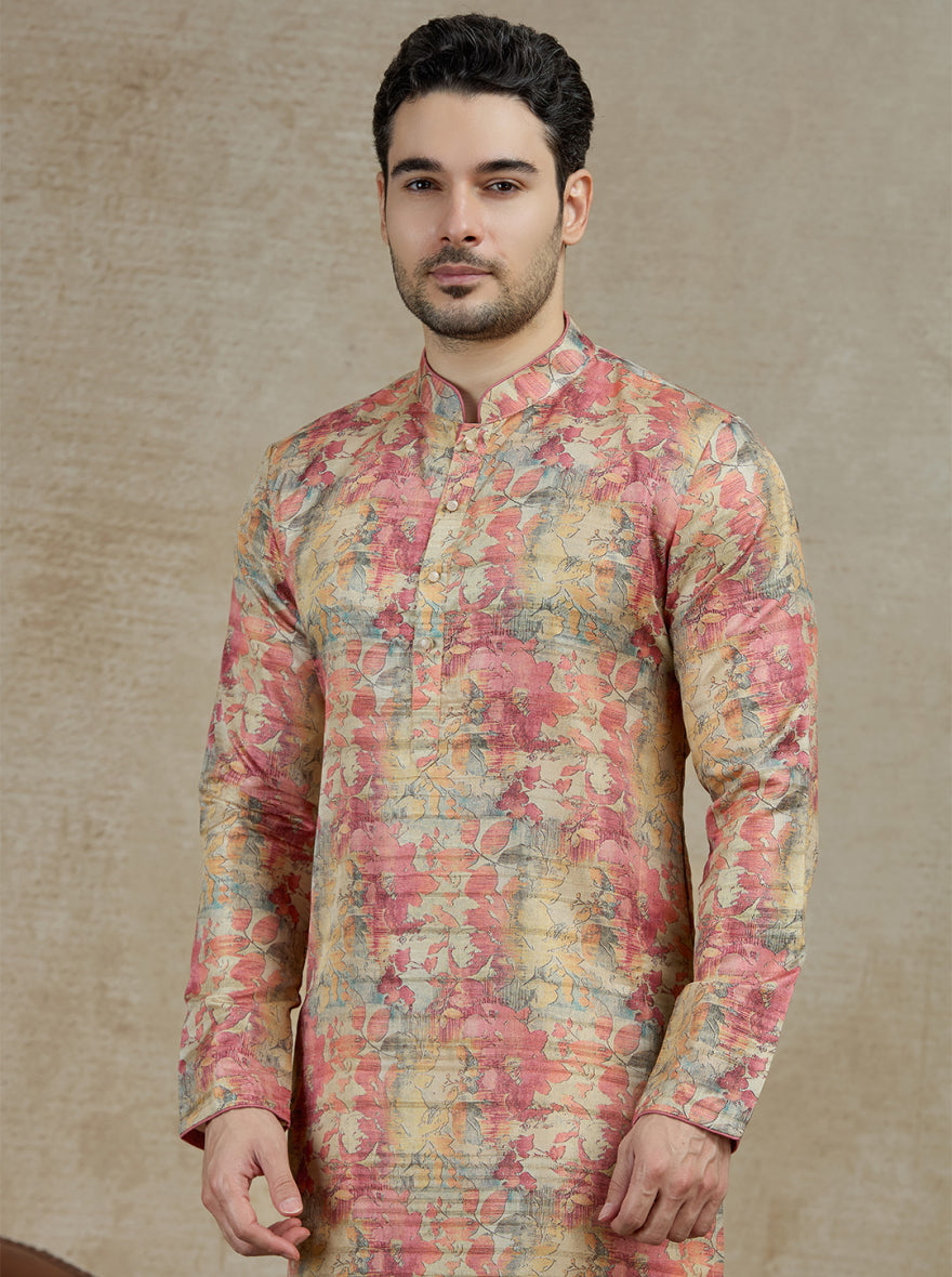 Peach Printed Kurta | The Kurta Company