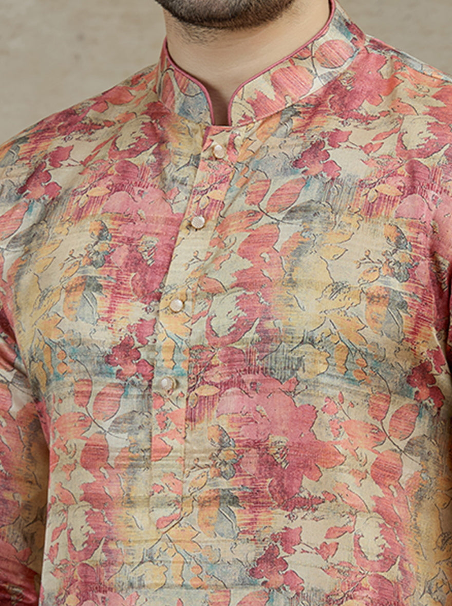 Peach Printed Kurta | The Kurta Company