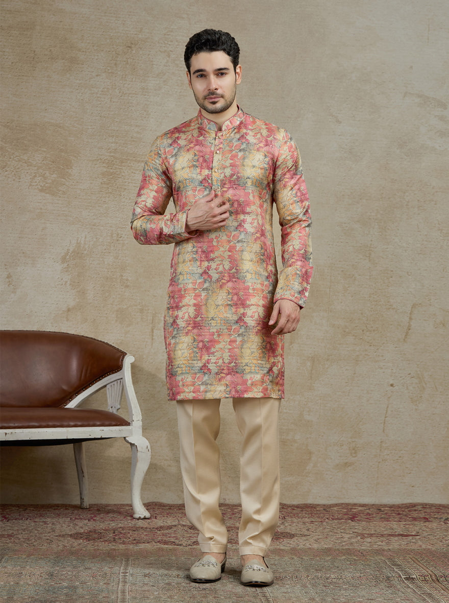 Peach Printed Kurta | The Kurta Company