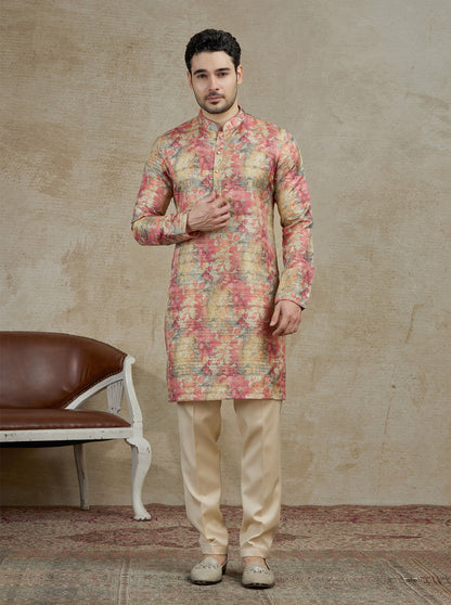 Peach Printed Kurta | The Kurta Company