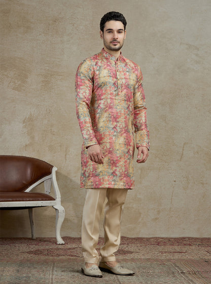 Peach Printed Kurta | The Kurta Company