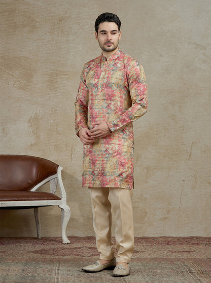 Peach Printed Kurta | The Kurta Company