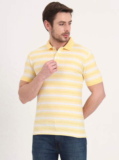 Yellow & White Printed Slim Fit Polo T-Shirt | Greenfibre