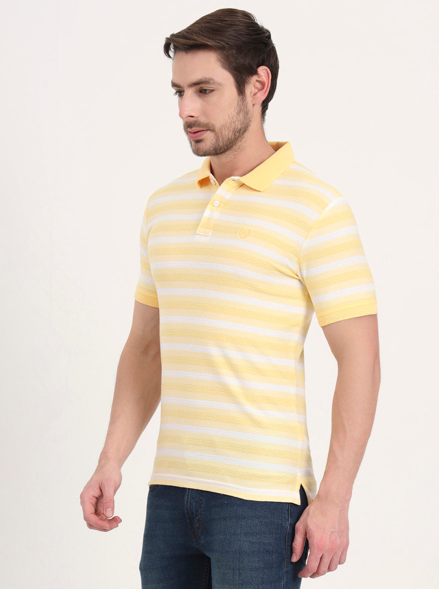 Yellow & White Printed Slim Fit Polo T-Shirt | Greenfibre