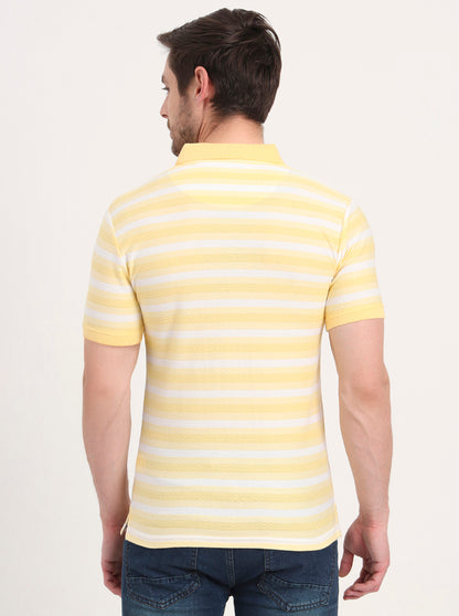 Yellow & White Printed Slim Fit Polo T-Shirt | Greenfibre