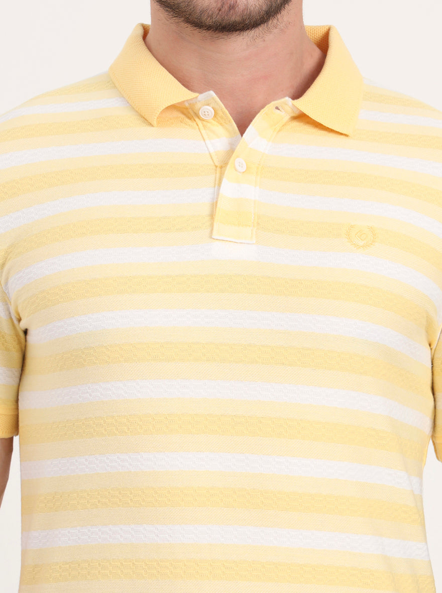 Yellow & White Printed Slim Fit Polo T-Shirt | Greenfibre