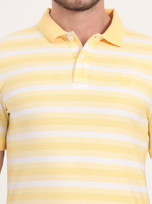 Yellow & White Printed Slim Fit Polo T-Shirt | Greenfibre
