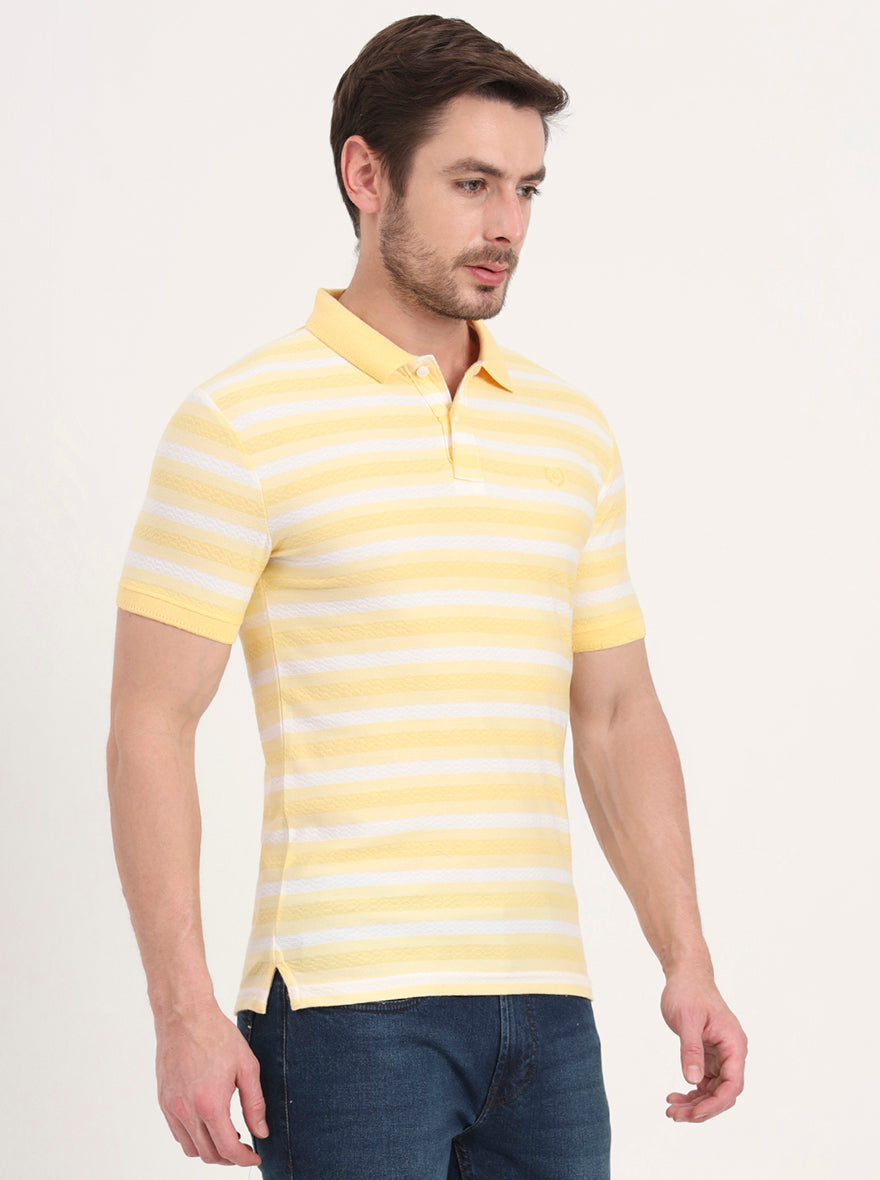 Yellow & White Printed Slim Fit Polo T-Shirt | Greenfibre