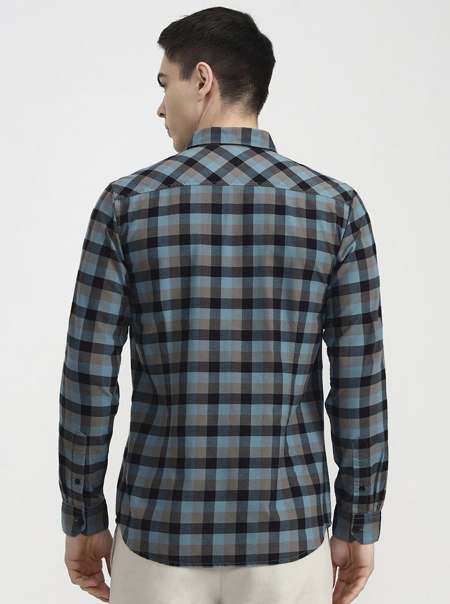 Dark Mint Checked Slim Fit Casual Shirt | JadeBlue