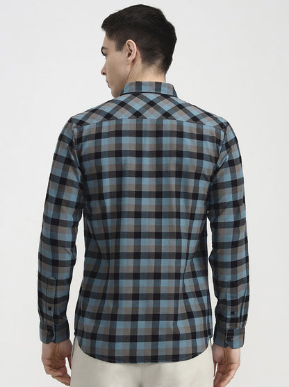 Dark Mint Checked Slim Fit Casual Shirt | JadeBlue