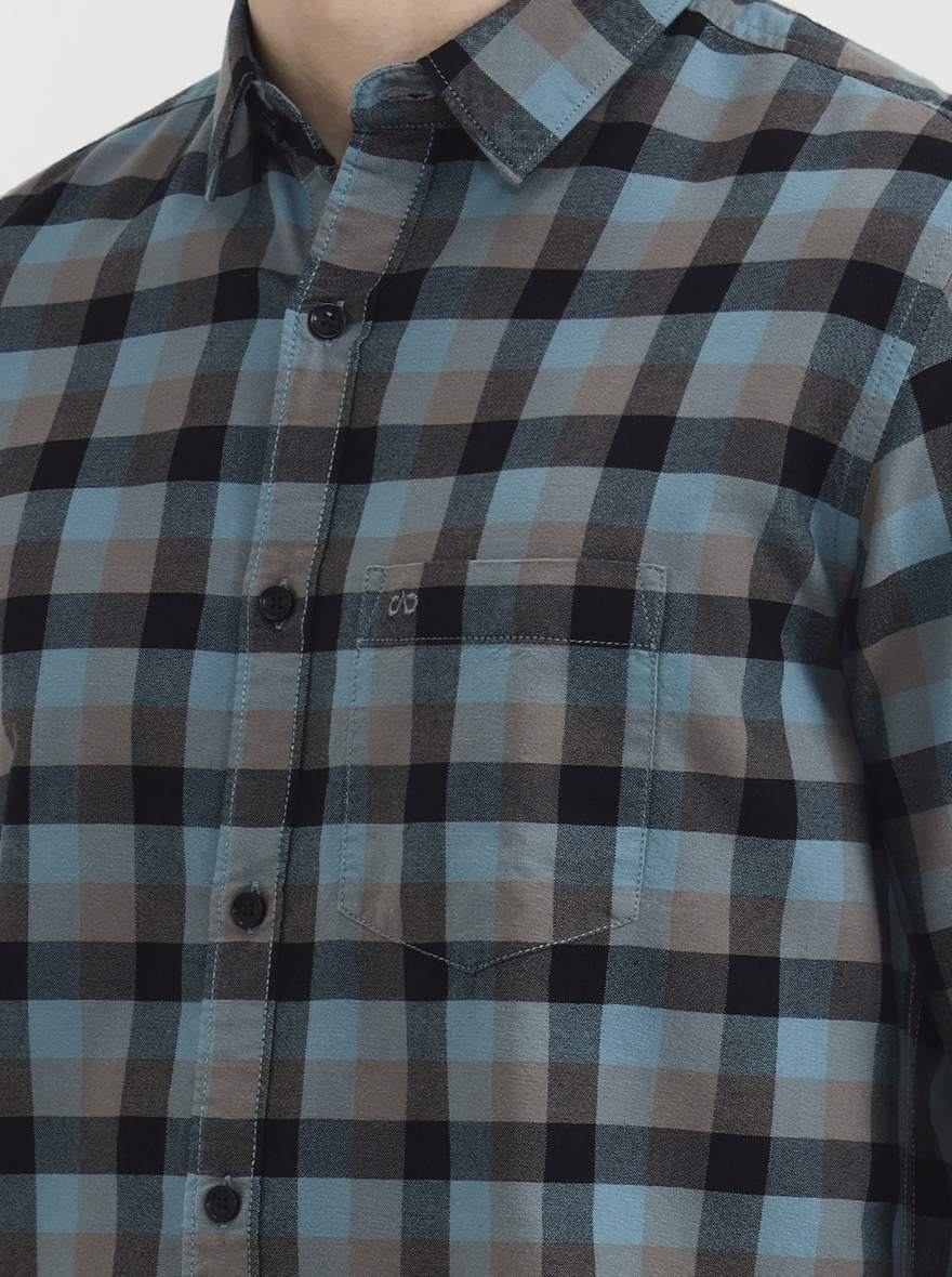 Dark Mint Checked Slim Fit Casual Shirt | JadeBlue