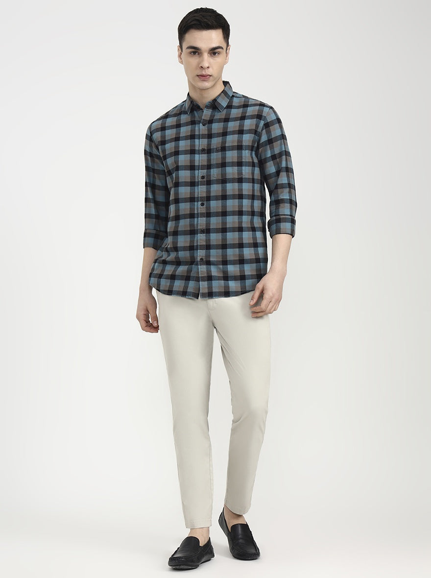 Dark Mint Checked Slim Fit Casual Shirt | JadeBlue