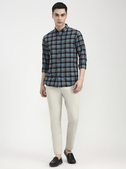 Dark Mint Checked Slim Fit Casual Shirt | JadeBlue