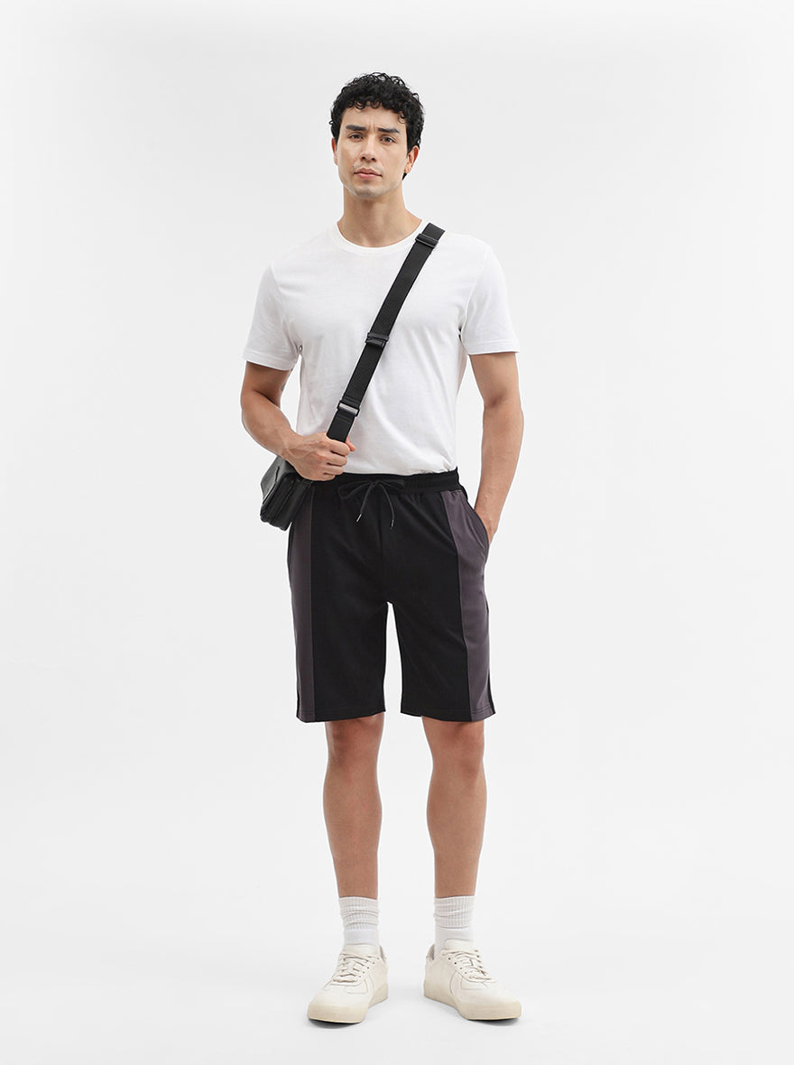 Black & Charcoal Striped Regular Fit Shorts | JadeBlue