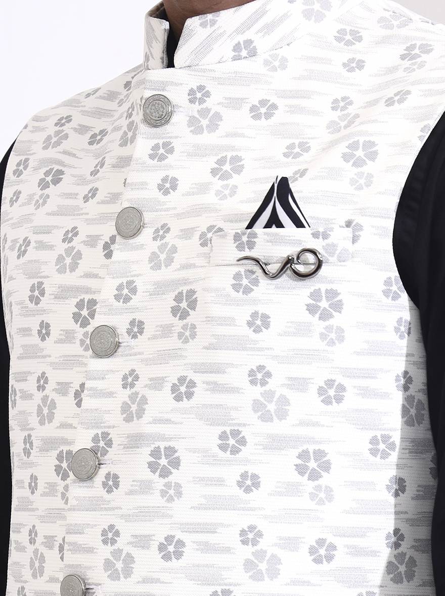 White Printed Regular Fit Waistcoat | Wyre