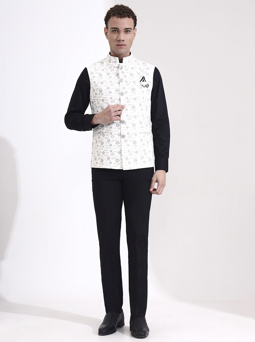White Printed Regular Fit Waistcoat | Wyre