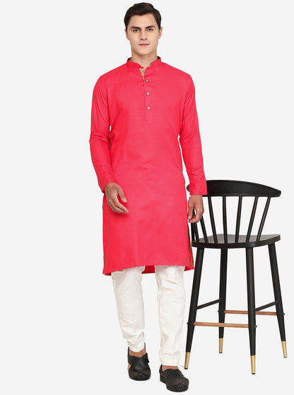 Peach Solid Cotton Blend Kurta | The Kurta Company