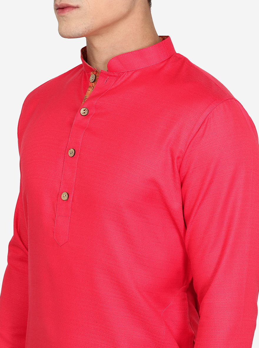 Peach Solid Cotton Blend Kurta | The Kurta Company