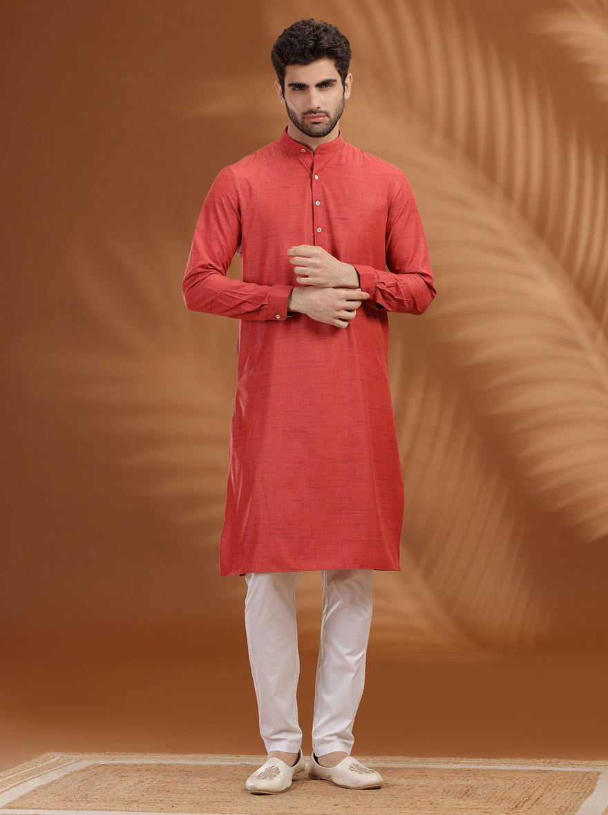Red Solid Modi Kurta | JadeBlue