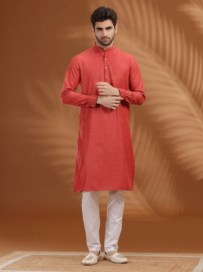 Red Solid Modi Kurta | JadeBlue