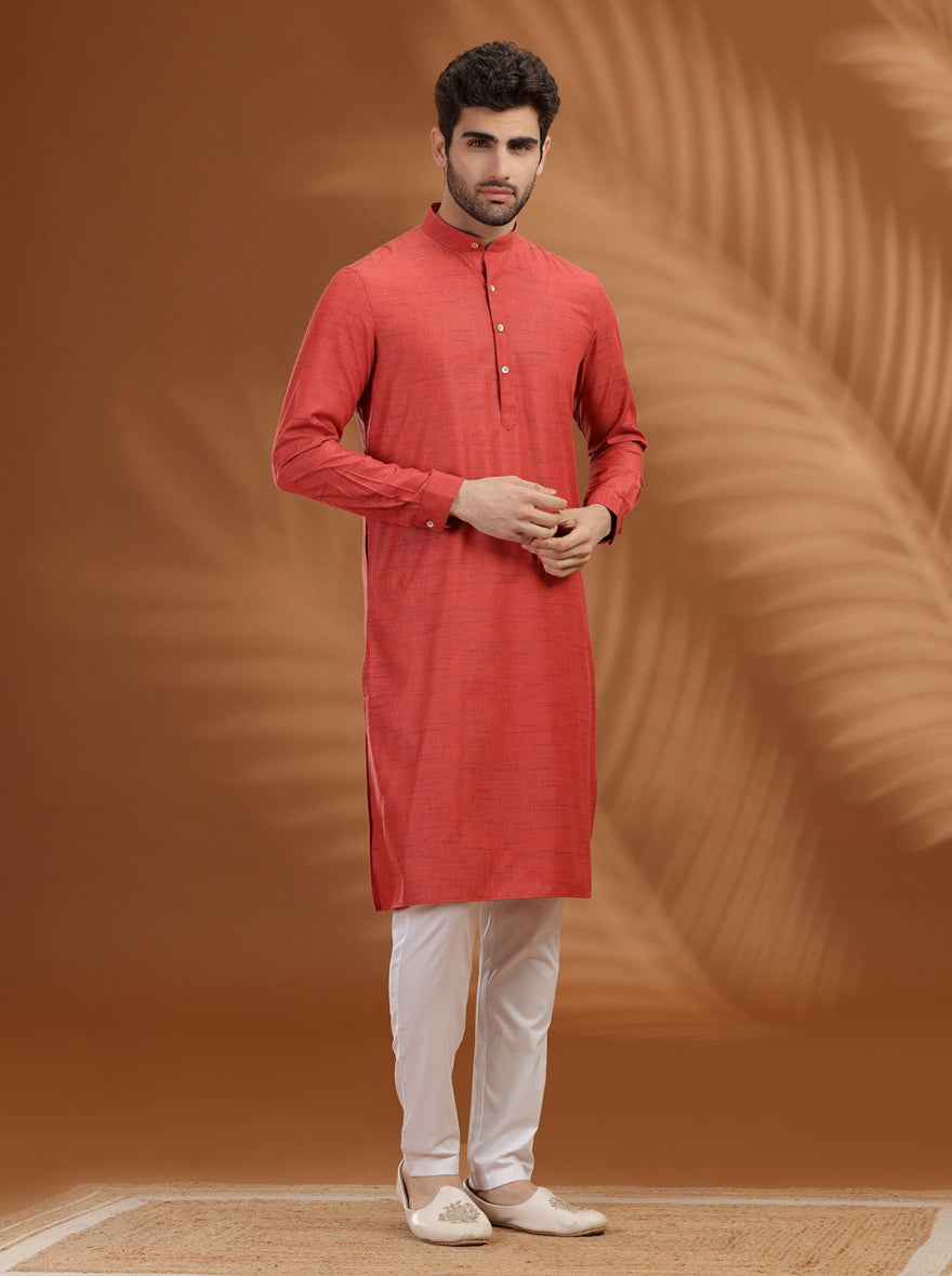 Red Solid Modi Kurta | JadeBlue