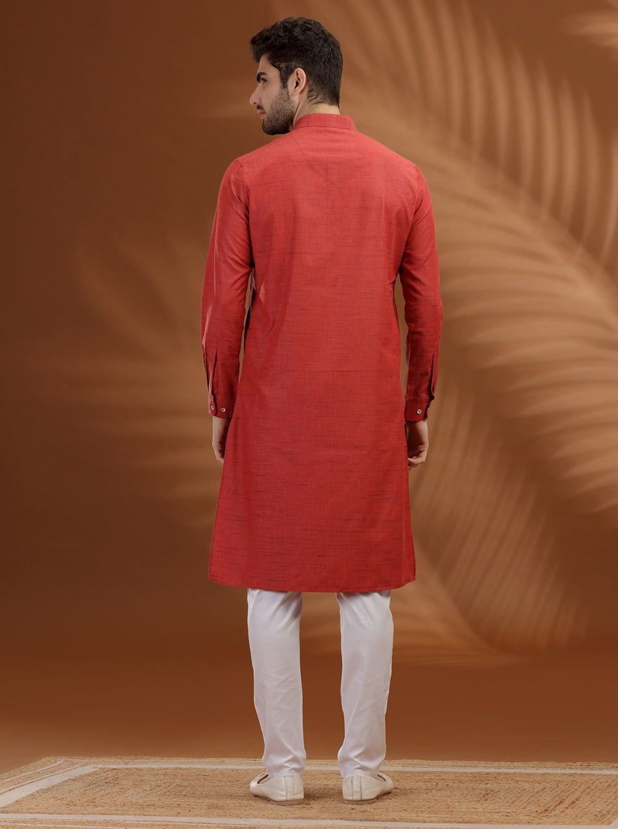 Red Solid Modi Kurta | JadeBlue