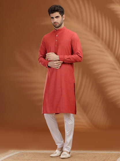 Red Solid Modi Kurta | JadeBlue