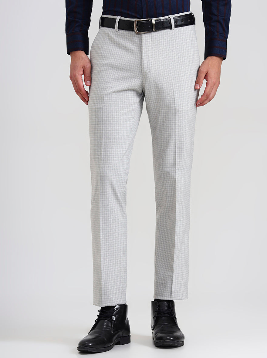 Blue & Maroon Checked Slim Fit Formal Trouser | JadeBlue Youth