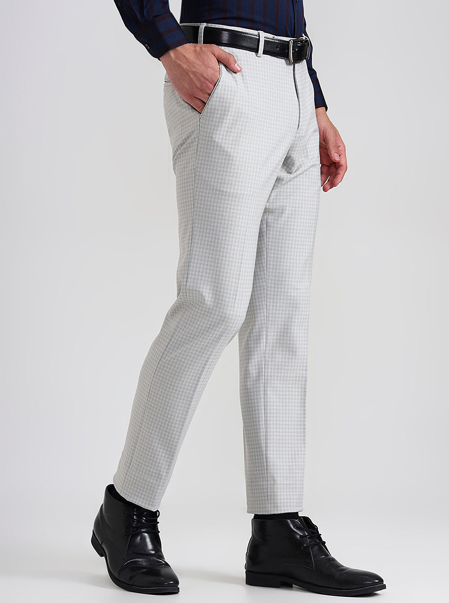 Blue & Maroon Checked Slim Fit Formal Trouser | JadeBlue Youth