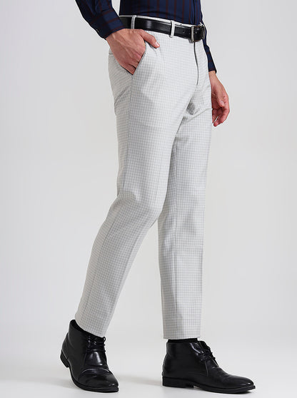 Blue & Maroon Checked Slim Fit Formal Trouser | JadeBlue Youth