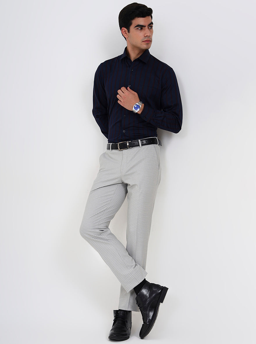 Blue & Maroon Checked Slim Fit Formal Trouser | JadeBlue Youth