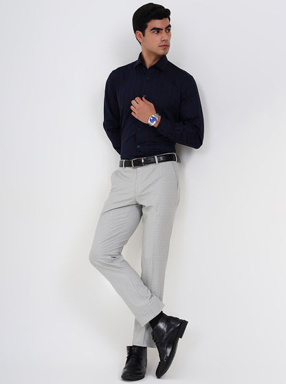 Blue & Maroon Checked Slim Fit Formal Trouser | JadeBlue Youth