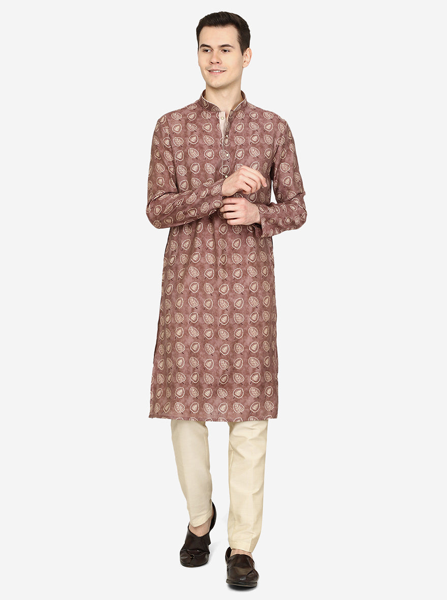 Dusty Brown Printed Cotton Blend Kurta | The Kurta Company