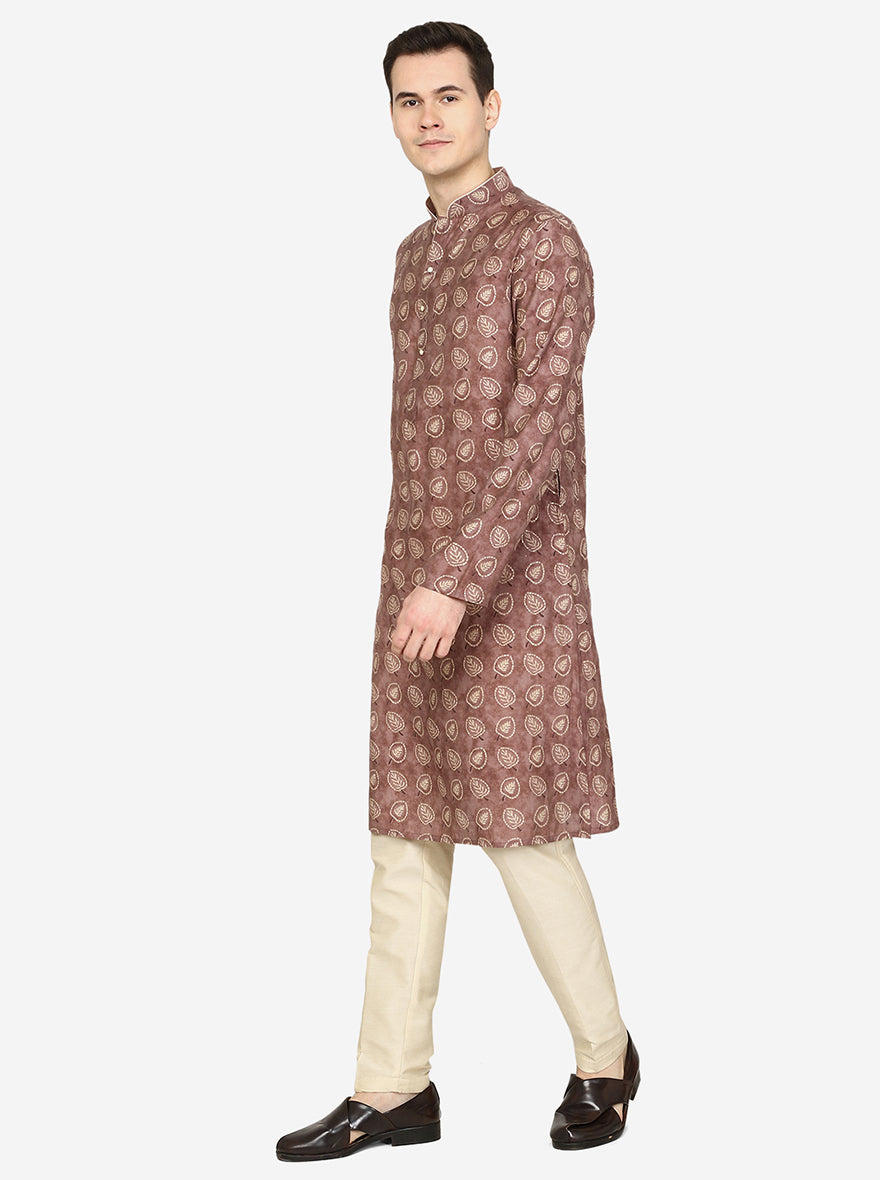 Dusty Brown Printed Cotton Blend Kurta | The Kurta Company