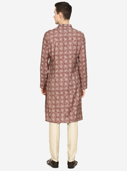 Dusty Brown Printed Cotton Blend Kurta | The Kurta Company