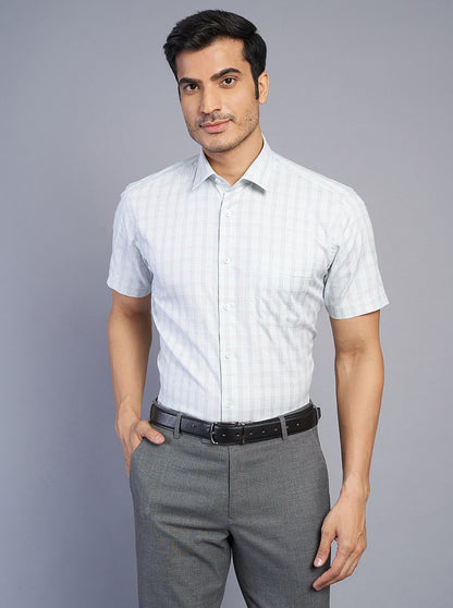 Light Green Checked Regular Fit Formal Shirt | JadeBlue