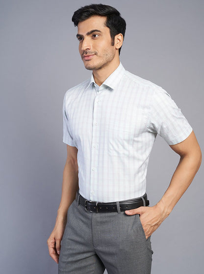 Light Green Checked Regular Fit Formal Shirt | JadeBlue