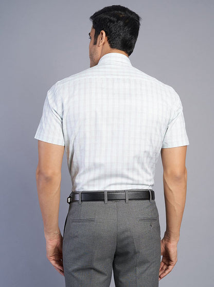 Light Green Checked Regular Fit Formal Shirt | JadeBlue