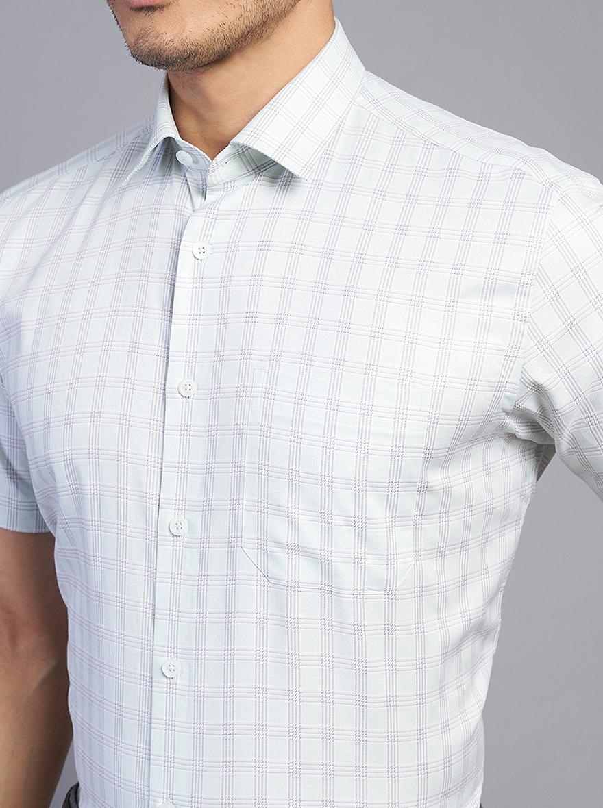 Light Green Checked Regular Fit Formal Shirt | JadeBlue