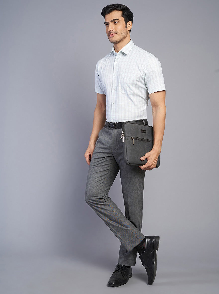 Light Green Checked Regular Fit Formal Shirt | JadeBlue