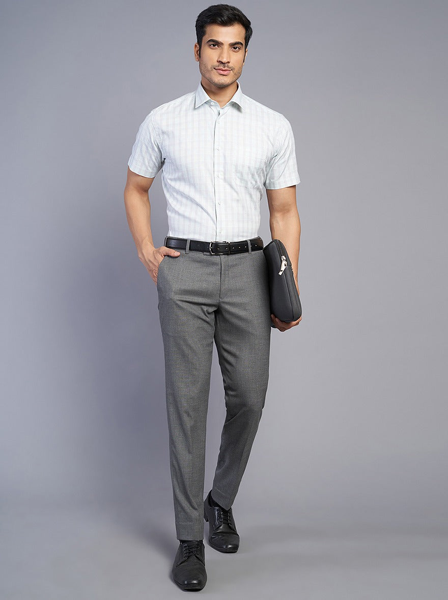Light Green Checked Regular Fit Formal Shirt | JadeBlue