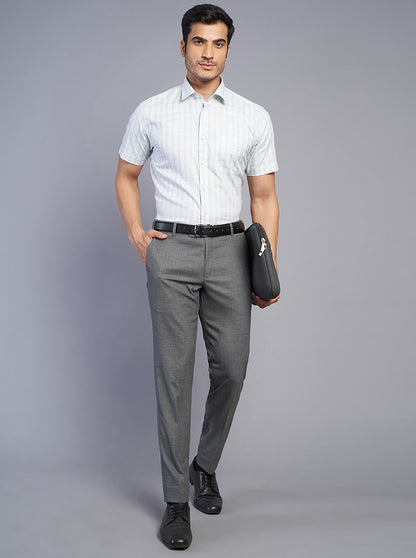 Light Green Checked Regular Fit Formal Shirt | JadeBlue