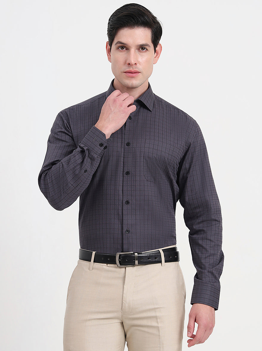 Grey Checked Regular Fit Formal Shirt | JadeBlue
