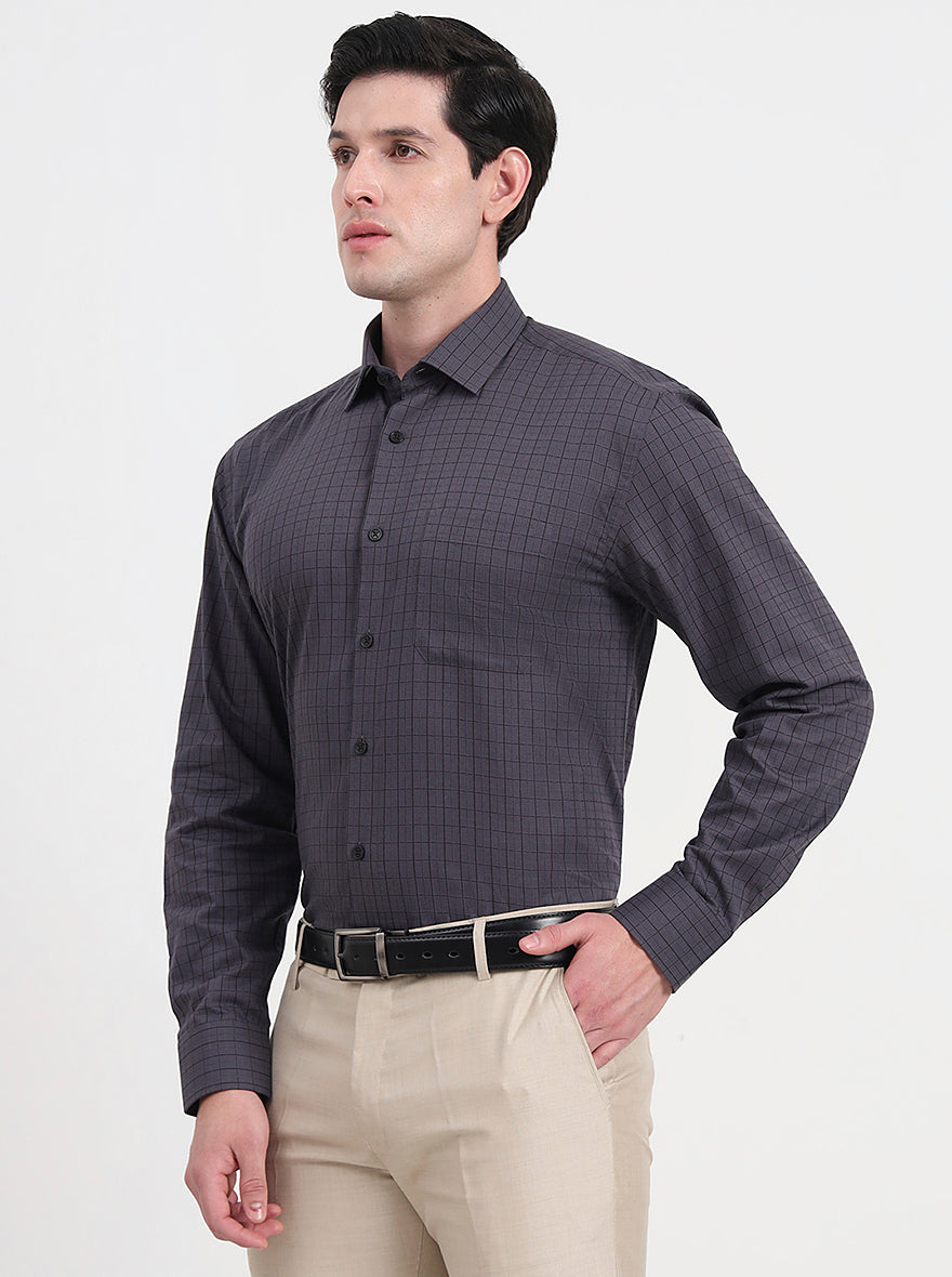 Grey Checked Regular Fit Formal Shirt | JadeBlue