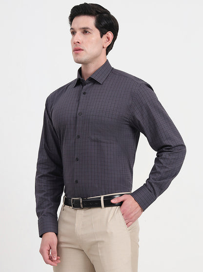 Grey Checked Regular Fit Formal Shirt | JadeBlue