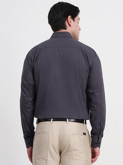 Grey Checked Regular Fit Formal Shirt | JadeBlue