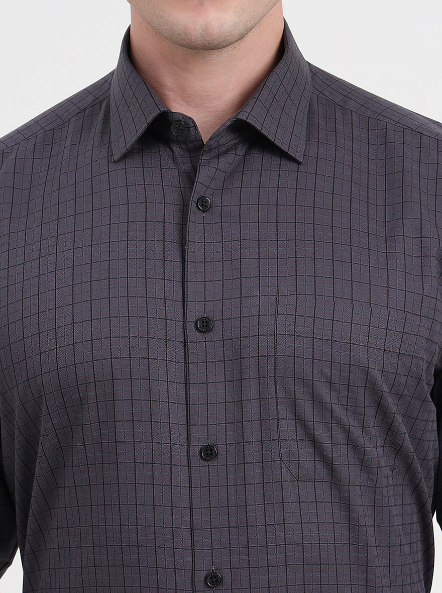 Grey Checked Regular Fit Formal Shirt | JadeBlue