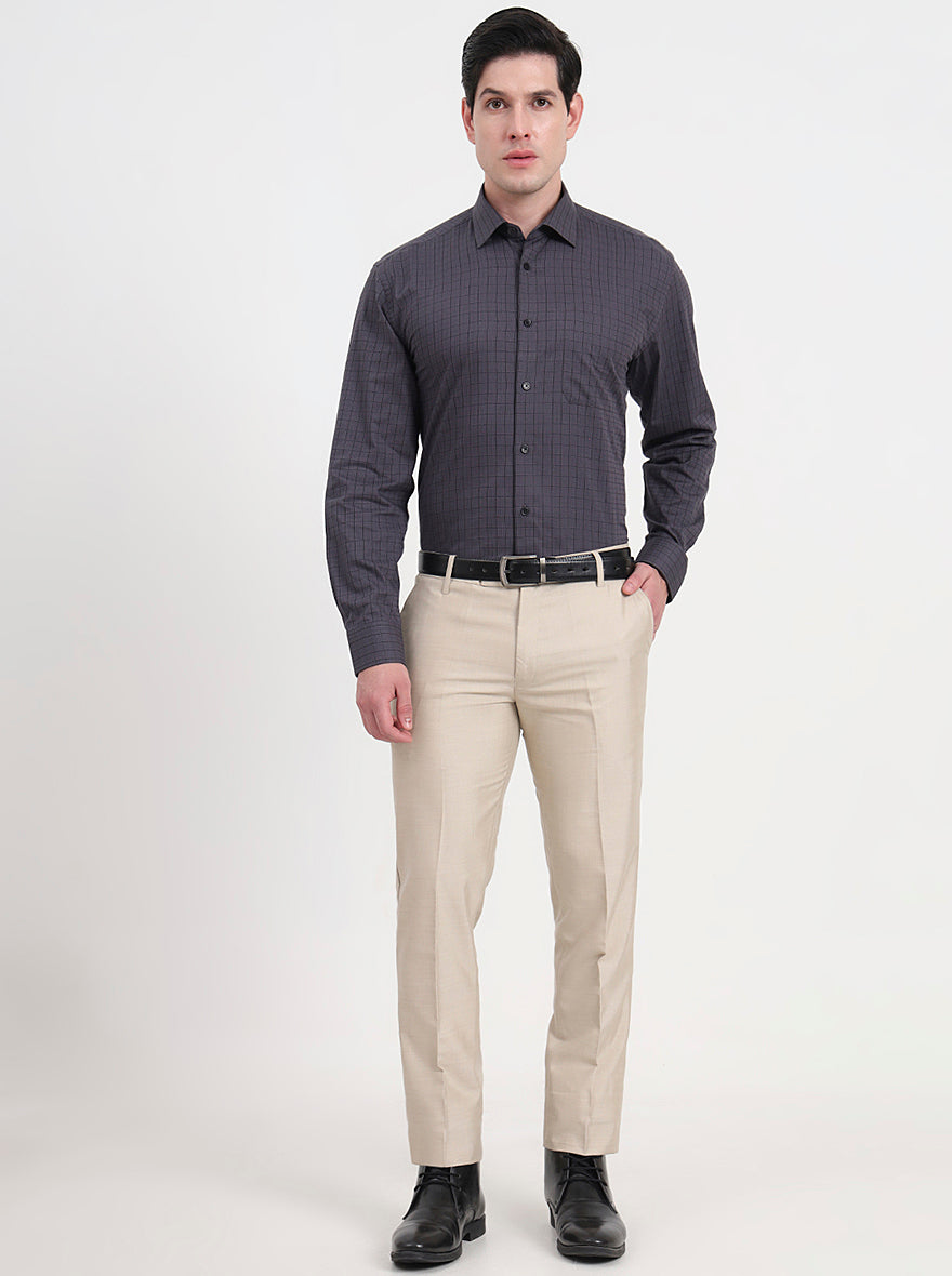 Grey Checked Regular Fit Formal Shirt | JadeBlue