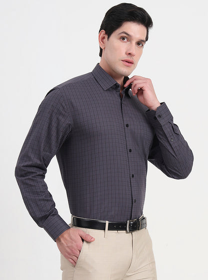 Grey Checked Regular Fit Formal Shirt | JadeBlue